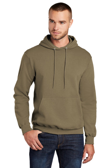 Port & Company PC78H/PC78HT Mens Core Pill Resistant Fleece Hooded Sweatshirt Hoodie w/ Pouch Pocket Coyote Brown Model Front