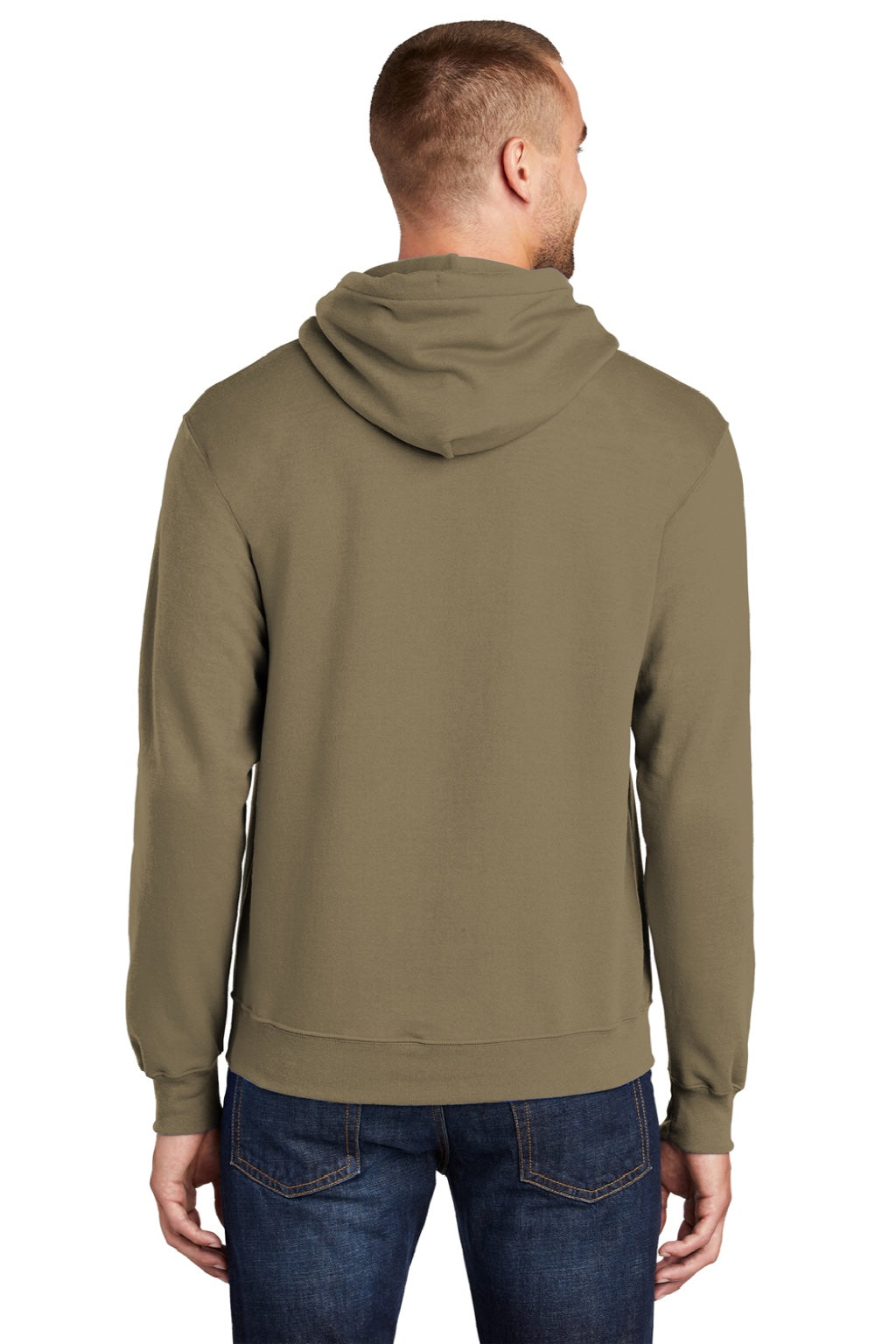 Port & Company PC78H/PC78HT Mens Core Pill Resistant Fleece Hooded Sweatshirt Hoodie w/ Pouch Pocket Coyote Brown Model Back