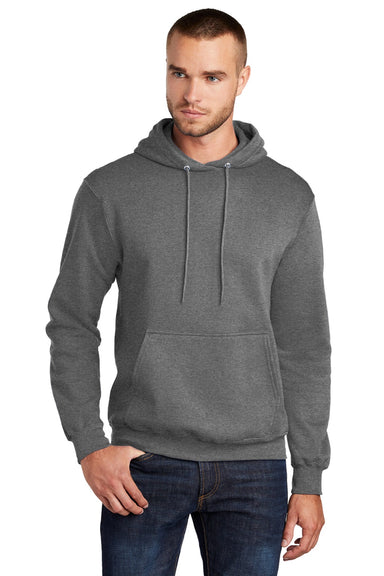 Port & Company PC78H/PC78HT Mens Core Pill Resistant Fleece Hooded Sweatshirt Hoodie w/ Pouch Pocket Heather Graphite Grey Model Front