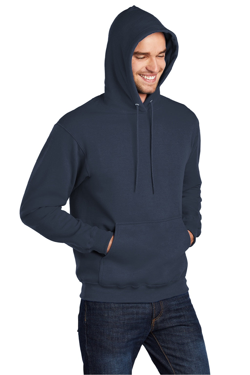 Port & Company PC78H/PC78HT Mens Core Pill Resistant Fleece Hooded Sweatshirt Hoodie w/ Pouch Pocket Navy Blue Model 3q