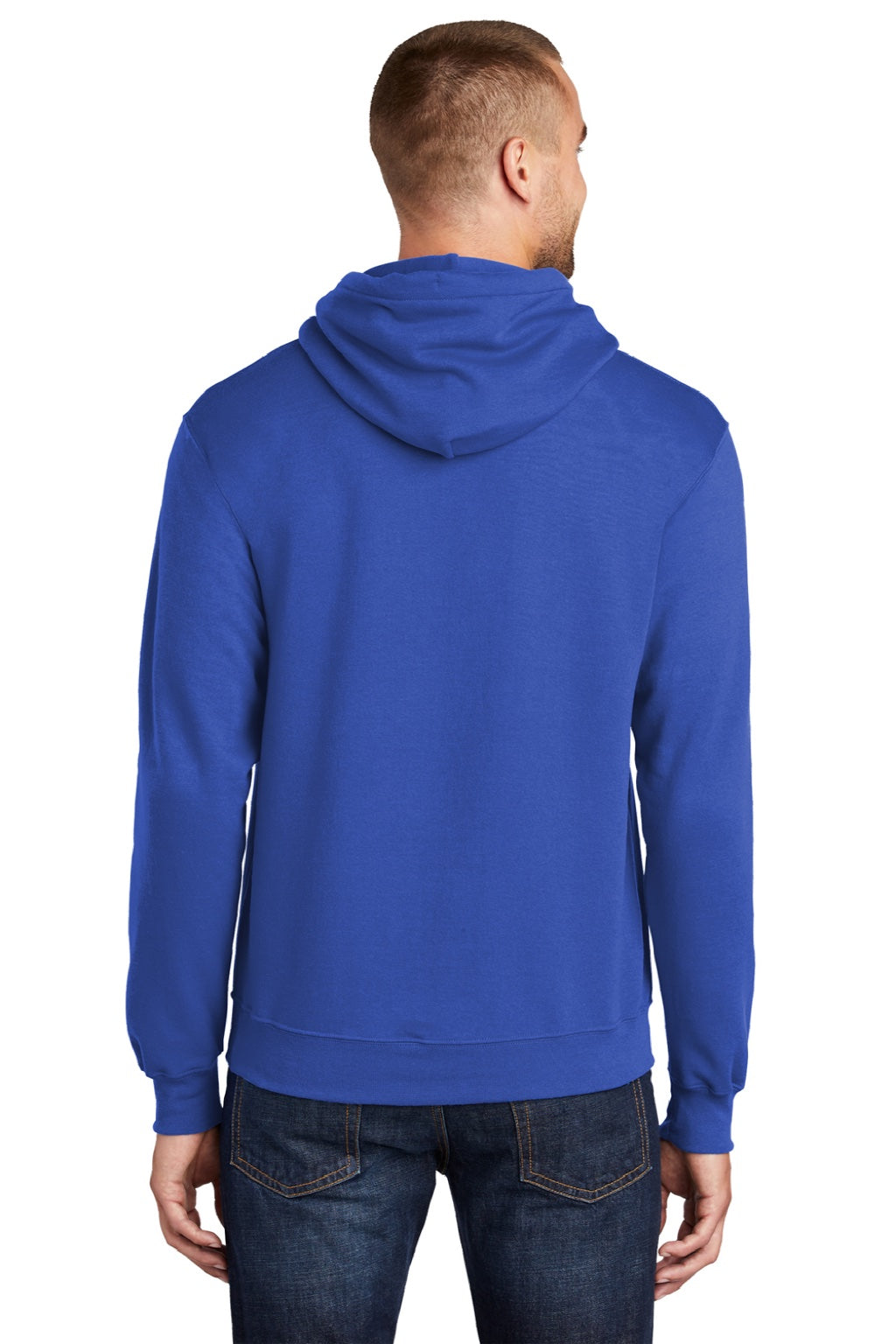 Port & Company PC78H/PC78HT Mens Core Pill Resistant Fleece Hooded Sweatshirt Hoodie w/ Pouch Pocket True Royal Blue Model Back