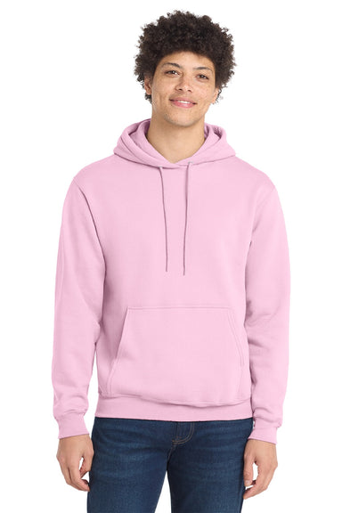 Port & Company PC78H/PC78HT Mens Core Pill Resistant Fleece Hooded Sweatshirt Hoodie w/ Pouch Pocket Cherry Blossom Pink Model Front