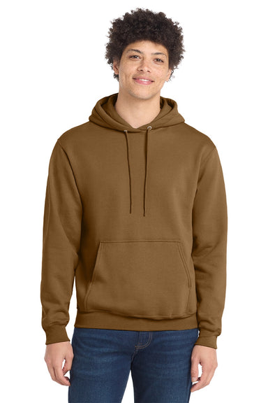 Port & Company PC78H/PC78HT Mens Core Pill Resistant Fleece Hooded Sweatshirt Hoodie w/ Pouch Pocket Duck Brown Model Front