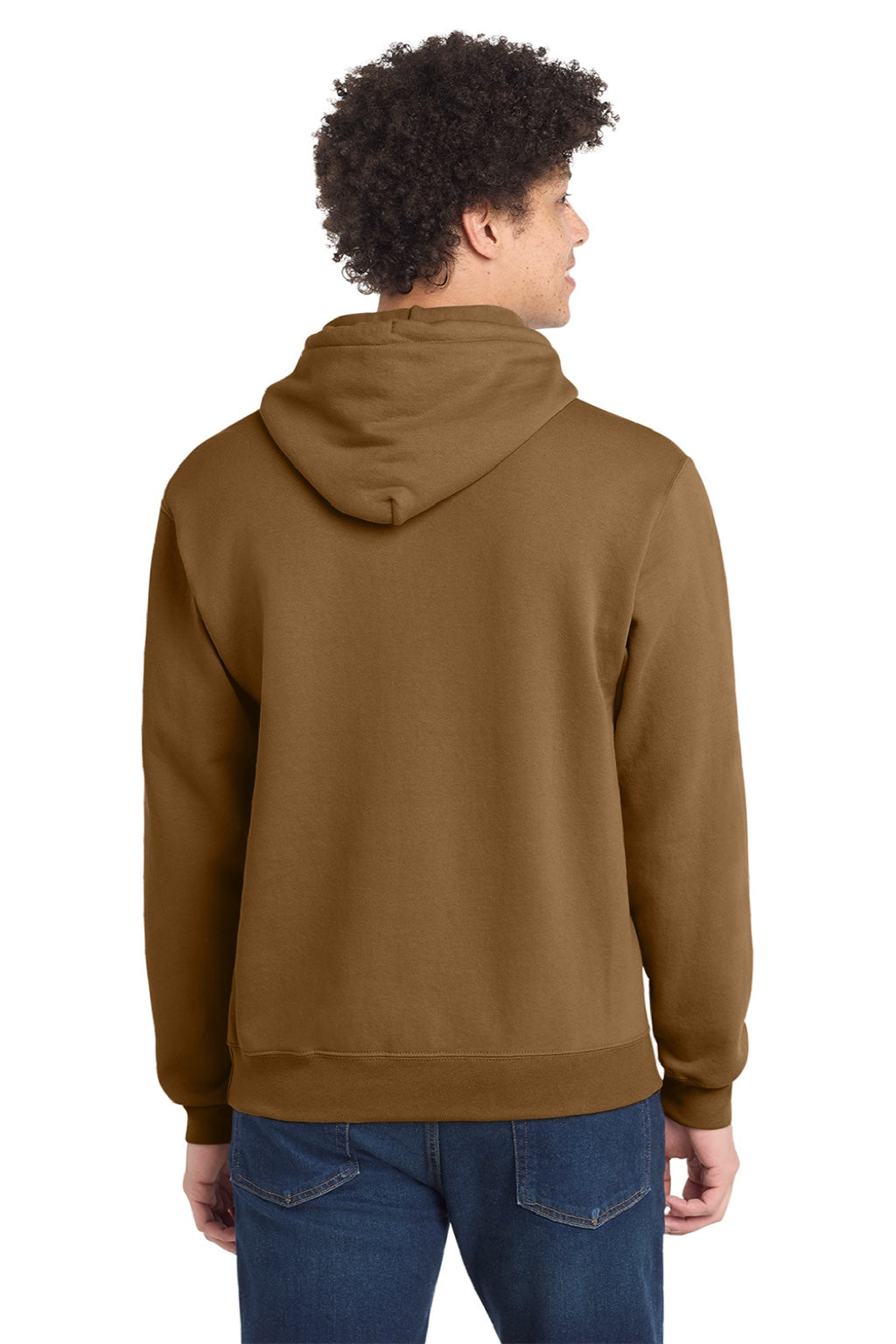 Port & Company PC78H/PC78HT Mens Core Pill Resistant Fleece Hooded Sweatshirt Hoodie w/ Pouch Pocket Duck Brown Model Back