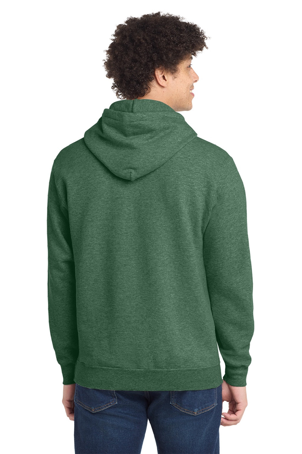 Port & Company PC78H/PC78HT Mens Core Pill Resistant Fleece Hooded Sweatshirt Hoodie w/ Pouch Pocket Heather Forest Green Model Back