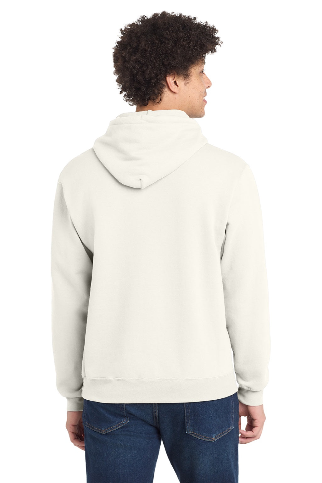 Port & Company PC78H/PC78HT Mens Core Pill Resistant Fleece Hooded Sweatshirt Hoodie w/ Pouch Pocket Ivory Model Back