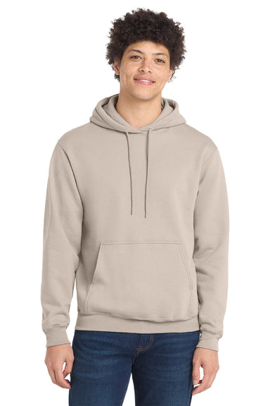Port & Company PC78H/PC78HT Mens Core Pill Resistant Fleece Hooded Sweatshirt Hoodie w/ Pouch Pocket Light Sand Brown Model Front