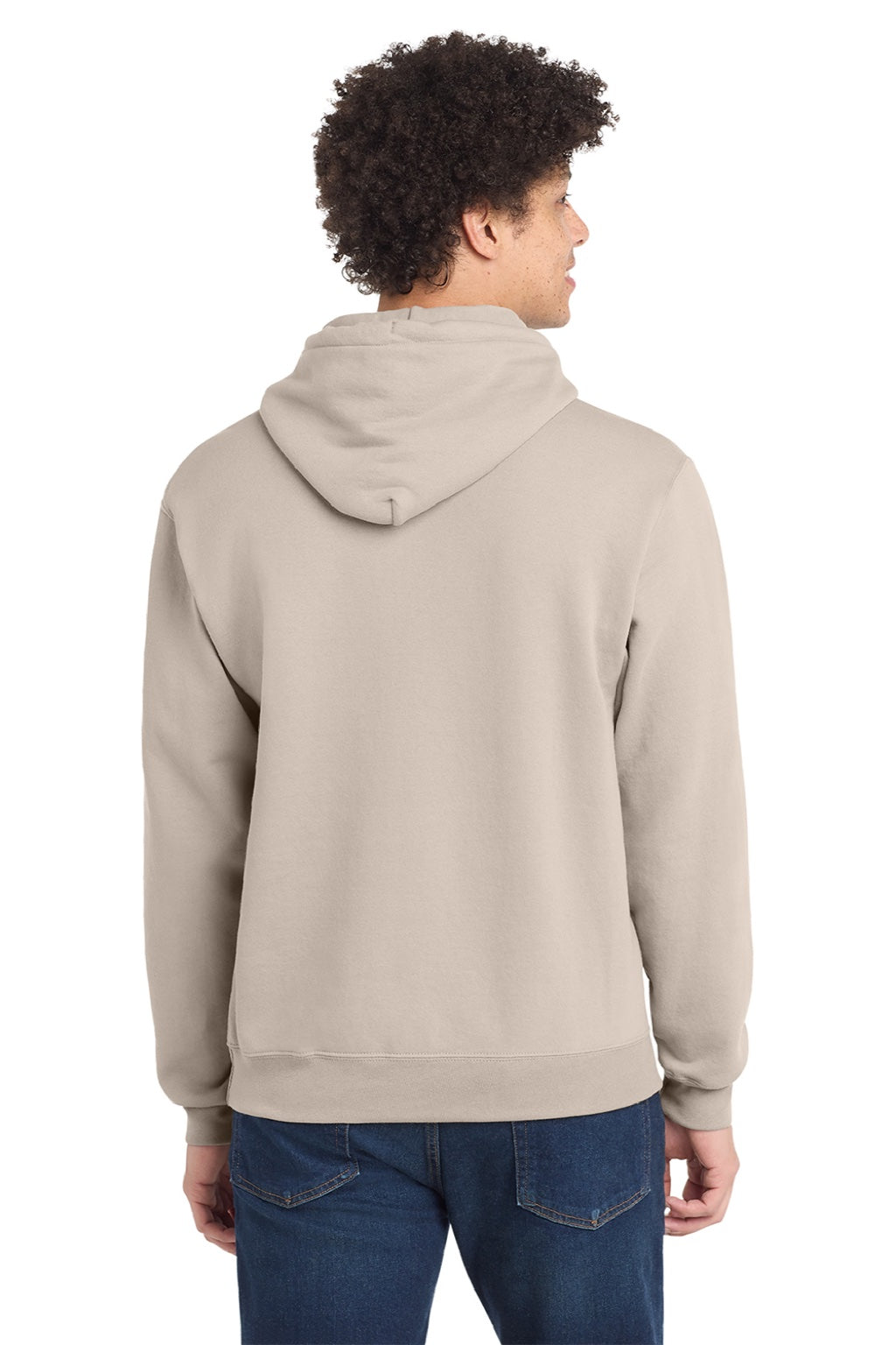 Port & Company PC78H/PC78HT Mens Core Pill Resistant Fleece Hooded Sweatshirt Hoodie w/ Pouch Pocket Light Sand Brown Model Back
