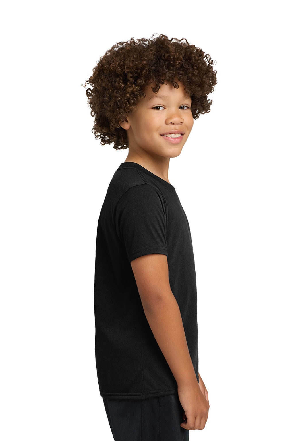 Gildan 42000B Youth Performance Jersey Moisture Wicking Short Sleeve Crewneck T-Shirt Black Model Side