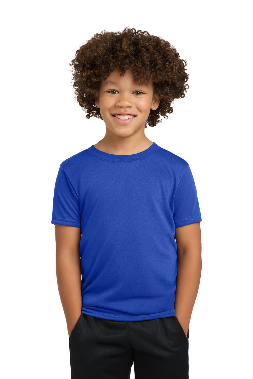 Gildan 42000B Youth Performance Jersey Moisture Wicking Short Sleeve Crewneck T-Shirt Royal Blue Model Front