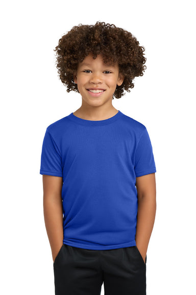 Gildan 42000B Youth Performance Jersey Moisture Wicking Short Sleeve Crewneck T-Shirt Royal Blue Model Front