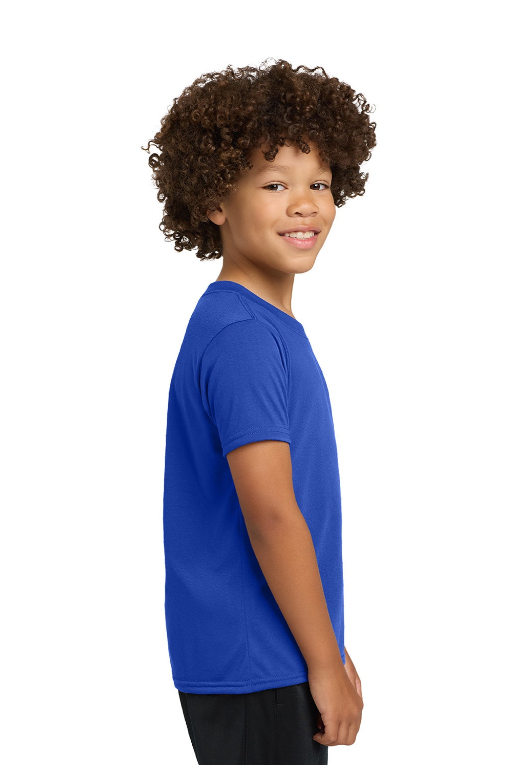 Gildan 42000B Youth Performance Jersey Moisture Wicking Short Sleeve Crewneck T-Shirt Royal Blue Model Side
