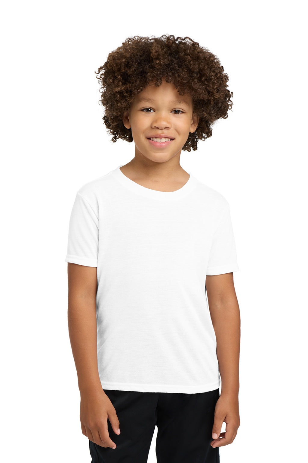 Gildan 42000B Youth Performance Jersey Moisture Wicking Short Sleeve Crewneck T-Shirt White Model Front