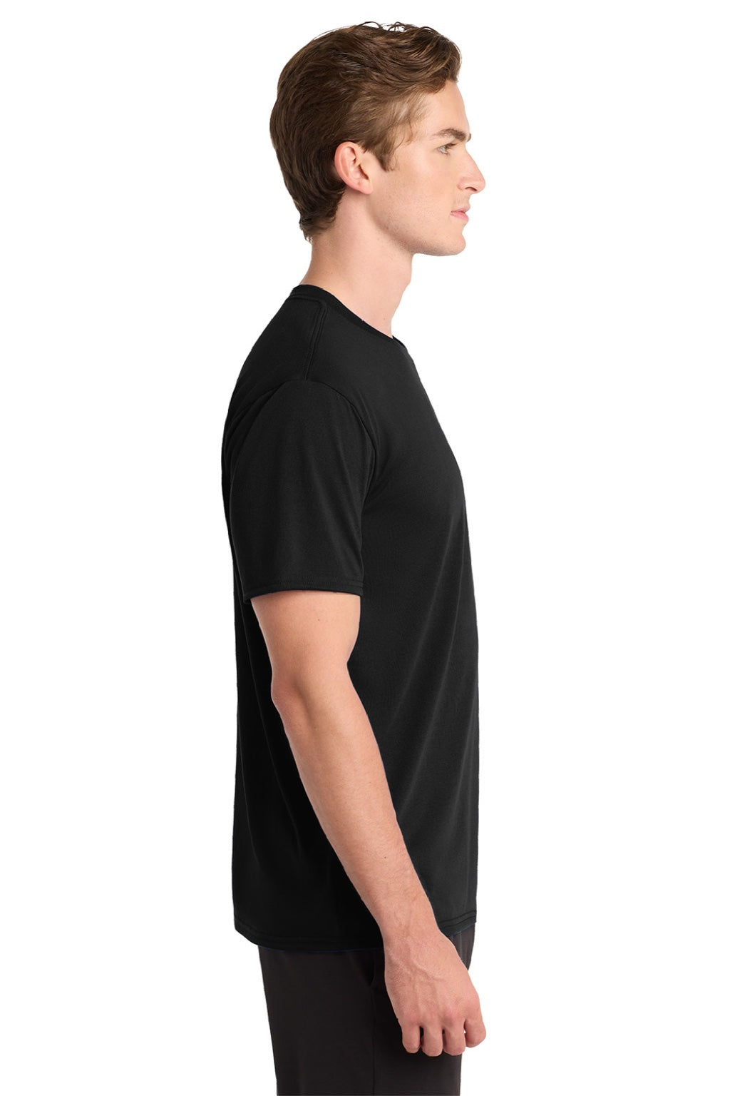 Gildan 42000 Mens Performance Jersey Moisture Wicking Short Sleeve Crewneck T-Shirt Black Model Side