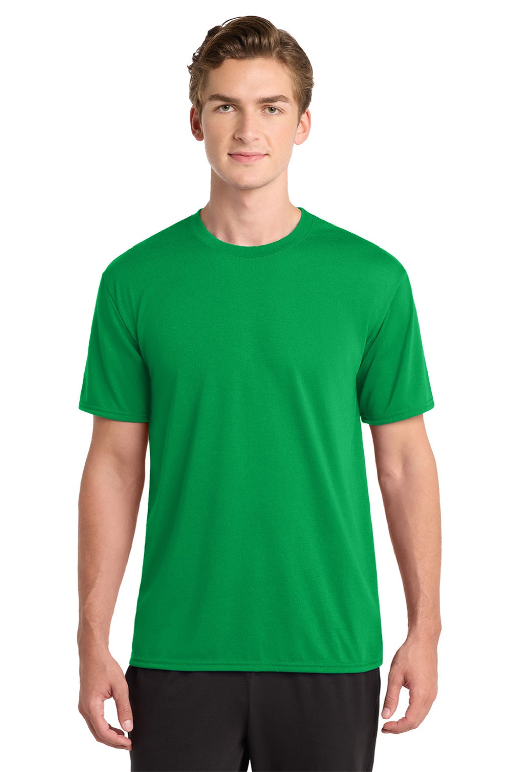 Gildan 42000 Mens Performance Jersey Moisture Wicking Short Sleeve Crewneck T-Shirt Irish Green Model Front