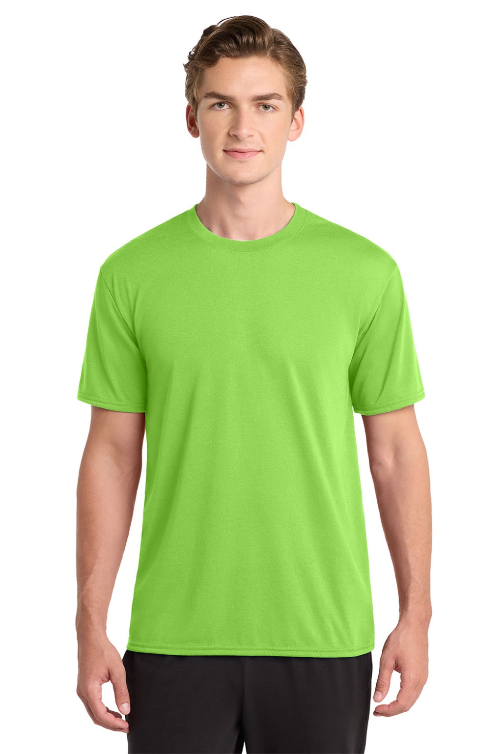 Gildan 42000 Mens Performance Jersey Moisture Wicking Short Sleeve Crewneck T-Shirt Lime Green Model Front