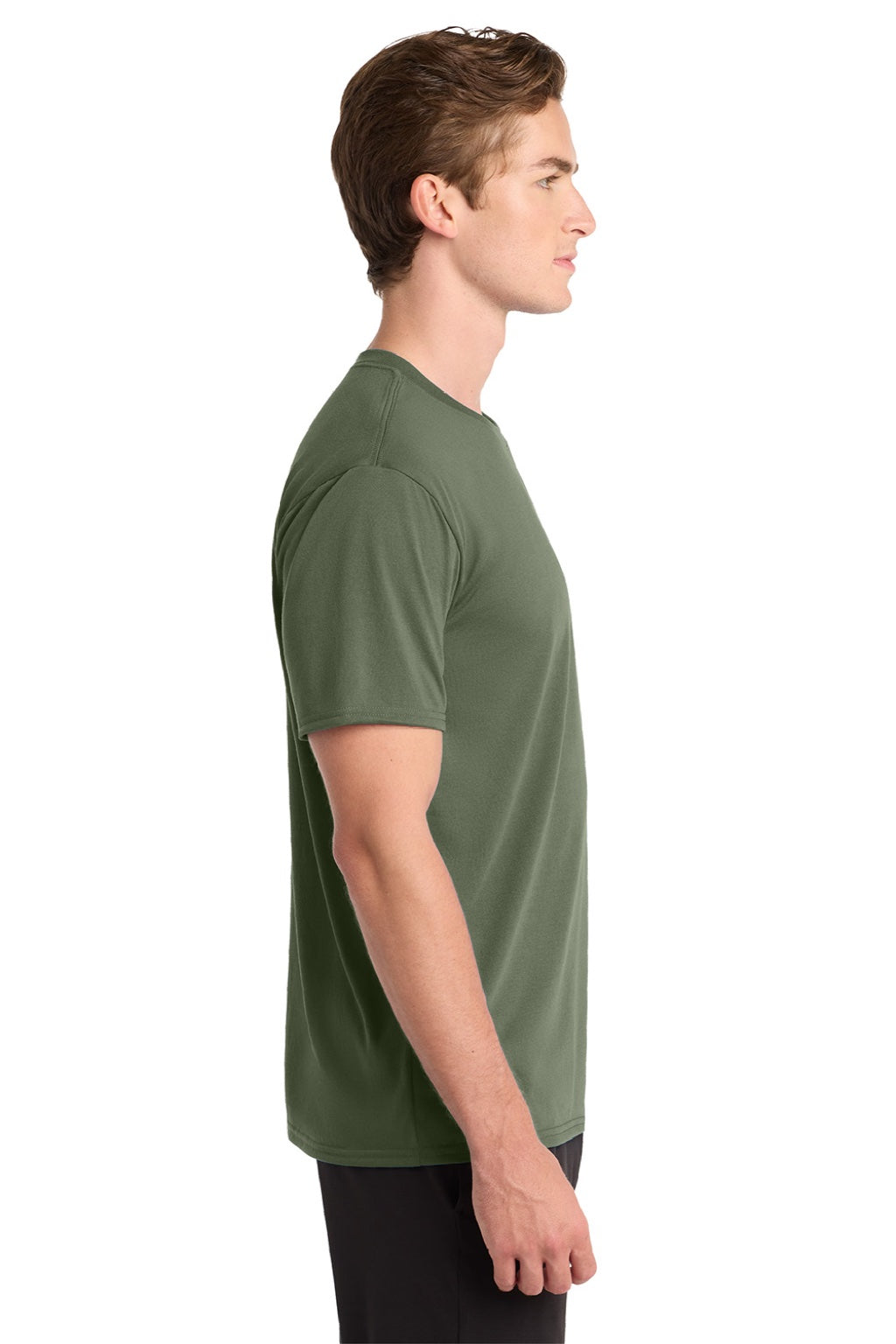 Gildan 42000 Mens Performance Jersey Moisture Wicking Short Sleeve Crewneck T-Shirt Military Green Model Side