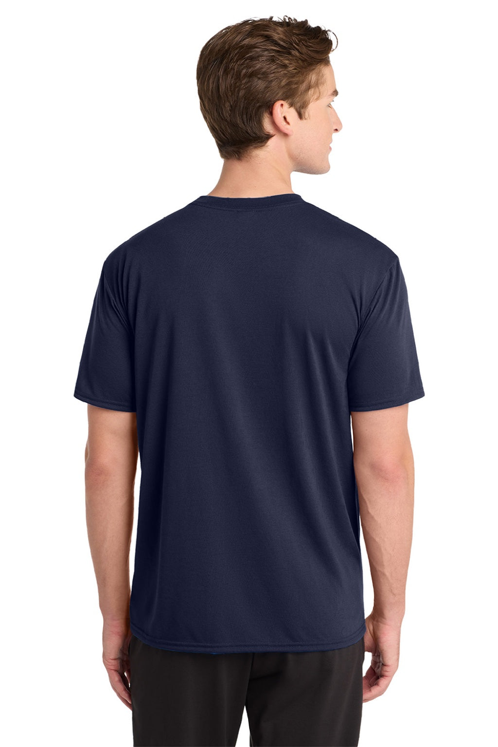Gildan 42000 Mens Performance Jersey Moisture Wicking Short Sleeve Crewneck T-Shirt Navy Blue Model Back
