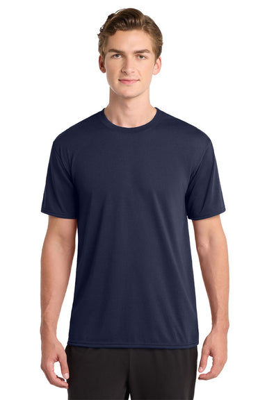 Gildan 42000 Mens Performance Jersey Moisture Wicking Short Sleeve Crewneck T-Shirt Navy Blue Model Front