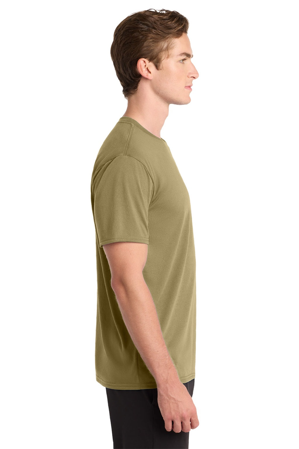 Gildan 42000 Mens Performance Jersey Moisture Wicking Short Sleeve Crewneck T-Shirt Prairie Dust Model Side