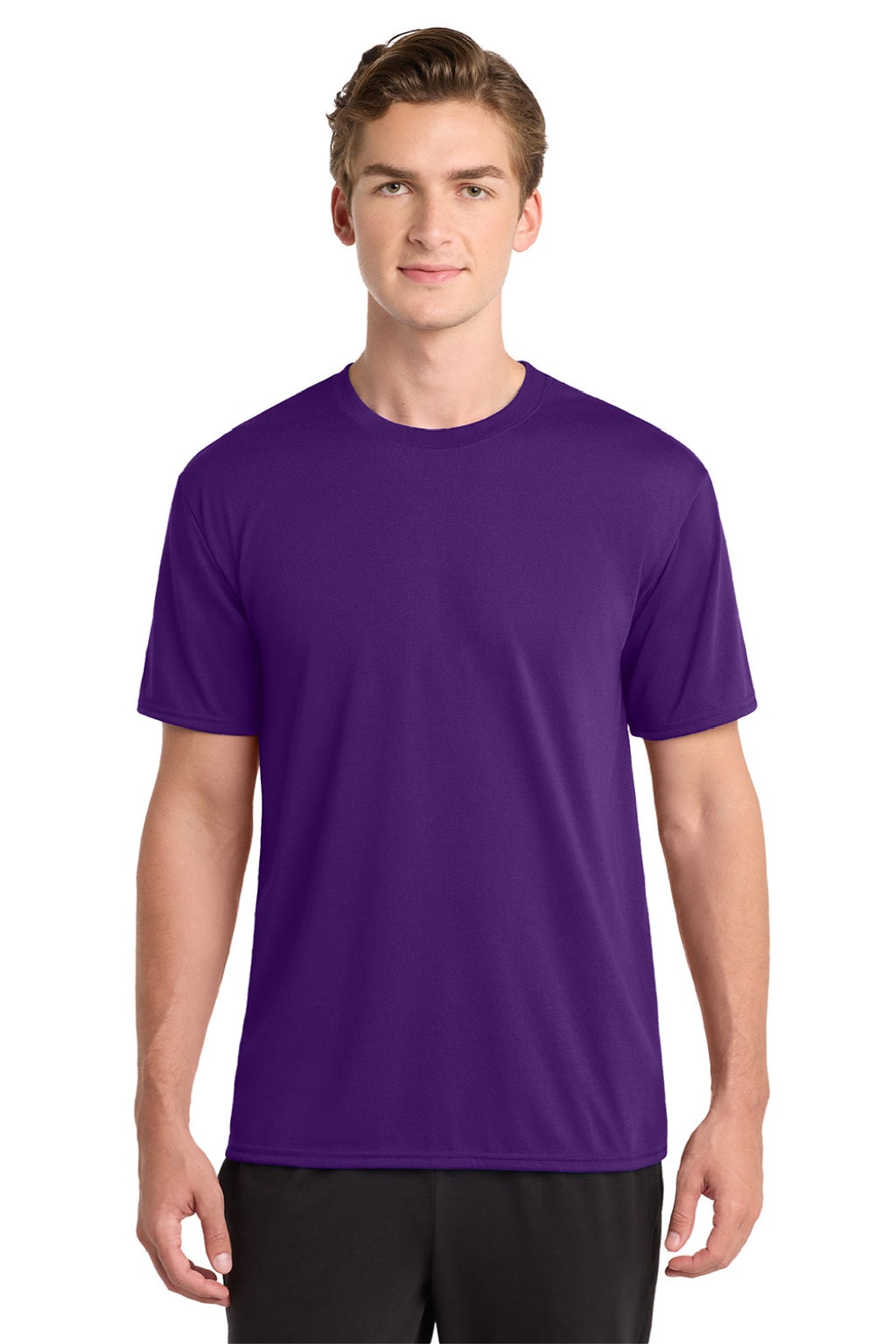 Gildan 42000 Mens Performance Jersey Moisture Wicking Short Sleeve Crewneck T-Shirt Purple Model Front
