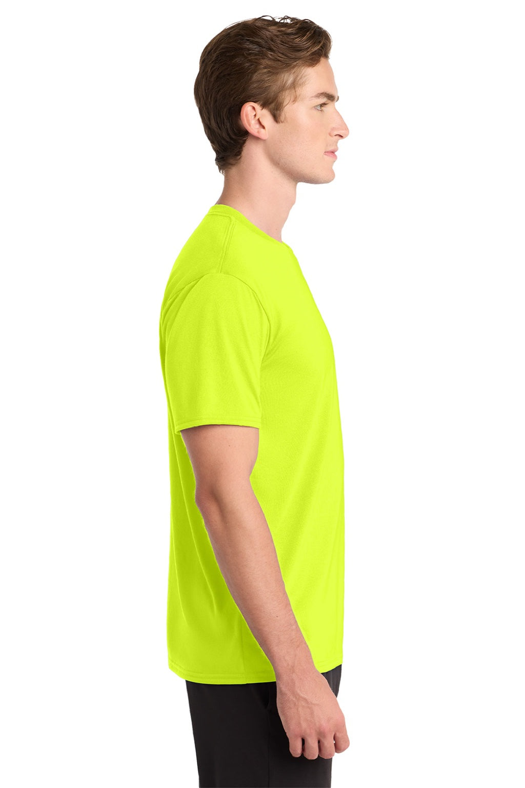 Gildan 42000 Mens Performance Jersey Moisture Wicking Short Sleeve Crewneck T-Shirt Safety Green Model Side