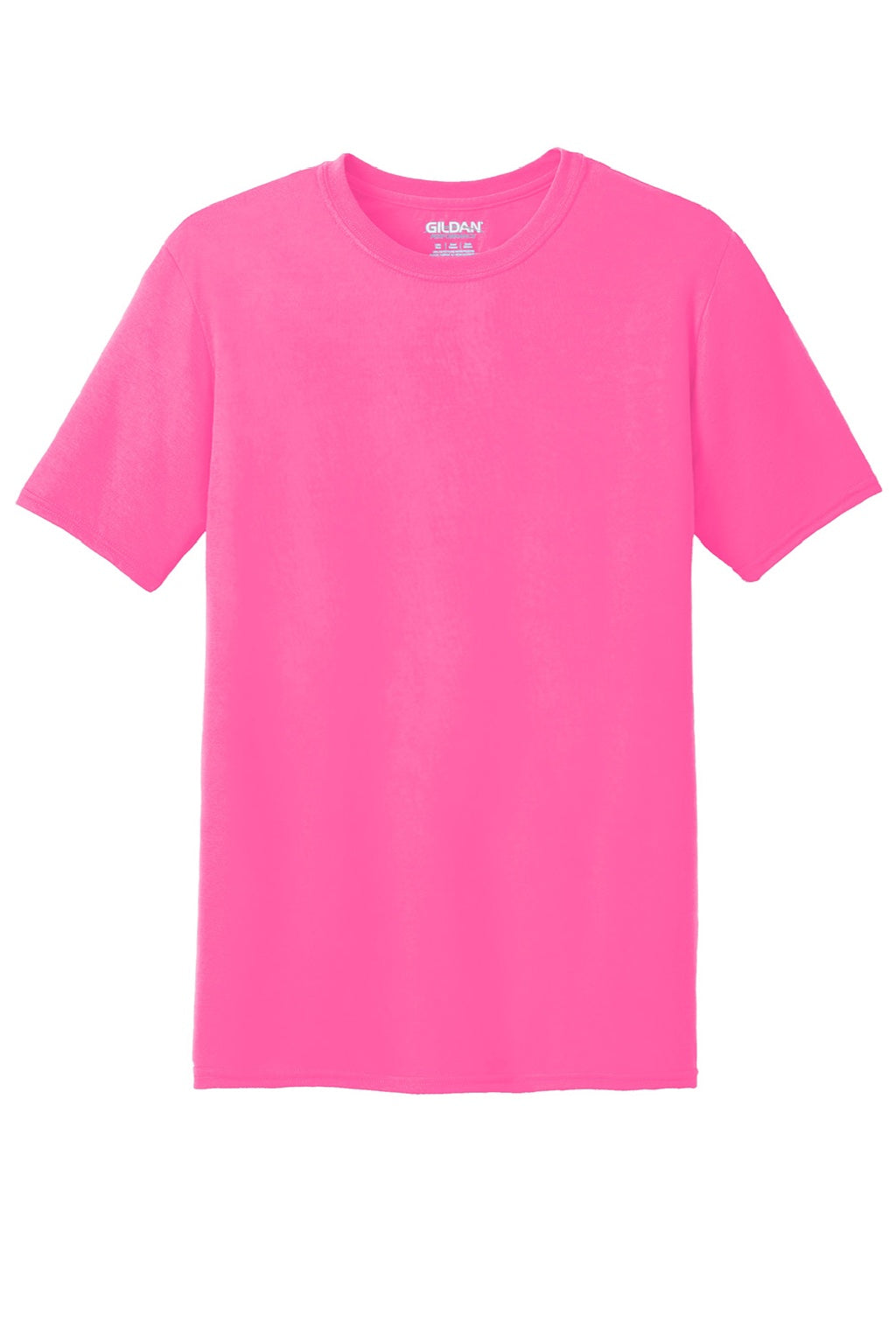 Gildan 42000 Mens Performance Jersey Moisture Wicking Short Sleeve Crewneck T-Shirt Safety Pink Flat Front