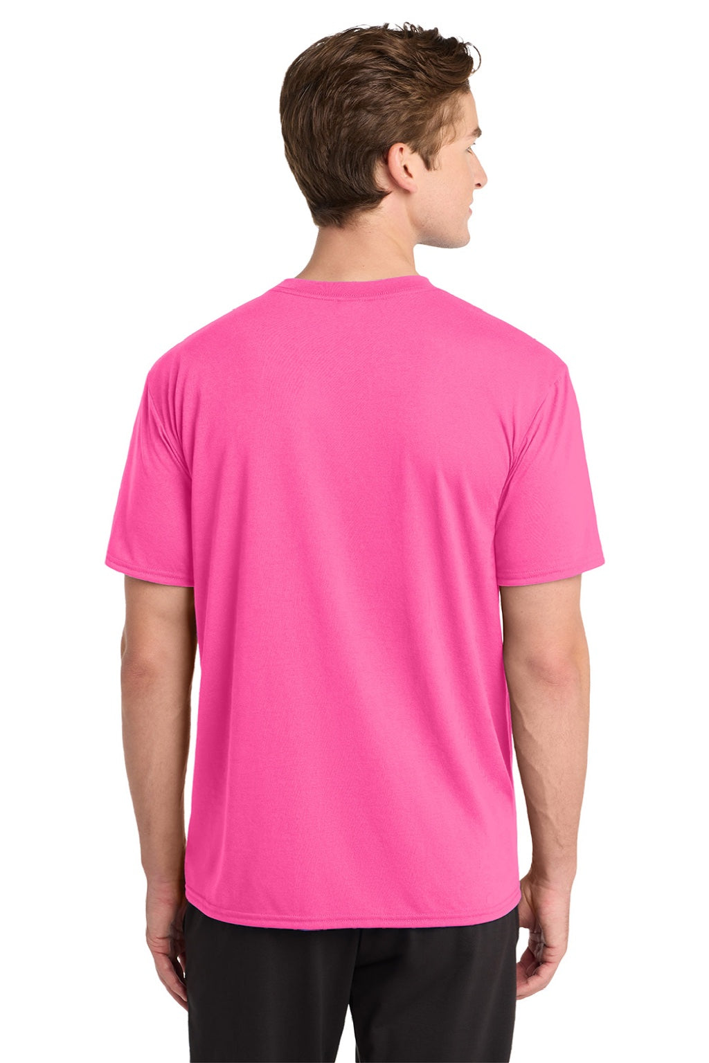 Gildan 42000 Mens Performance Jersey Moisture Wicking Short Sleeve Crewneck T-Shirt Safety Pink Model Back