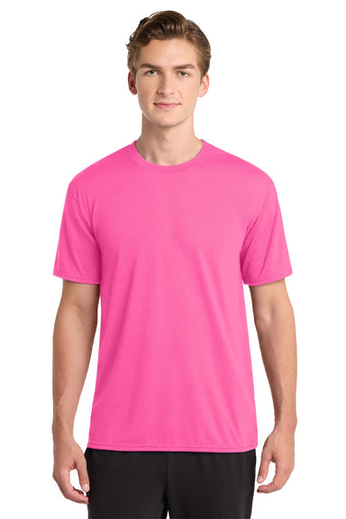 Gildan 42000 Mens Performance Jersey Moisture Wicking Short Sleeve Crewneck T-Shirt Safety Pink Model Front