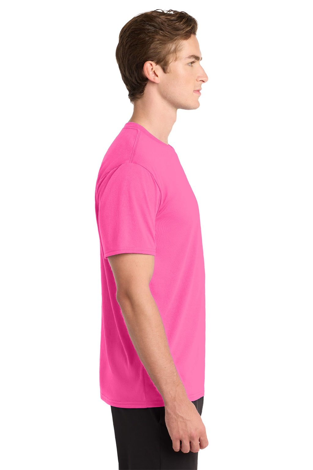 Gildan 42000 Mens Performance Jersey Moisture Wicking Short Sleeve Crewneck T-Shirt Safety Pink Model Side