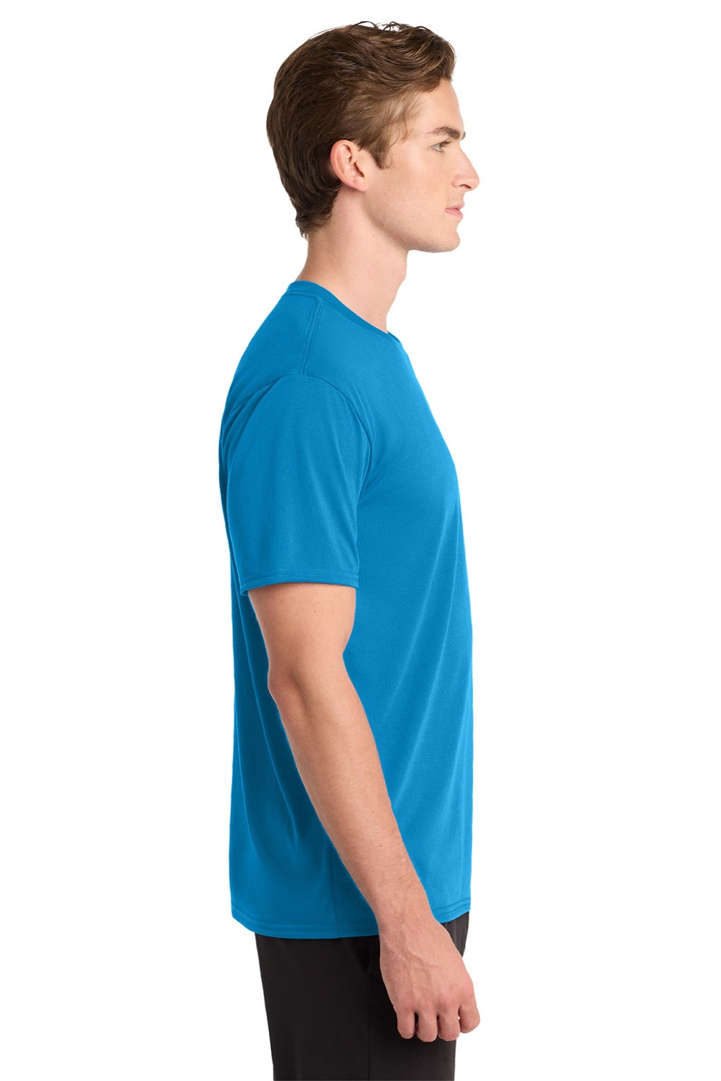 Gildan 42000 Mens Performance Jersey Moisture Wicking Short Sleeve Crewneck T-Shirt Sapphire Blue Model Side