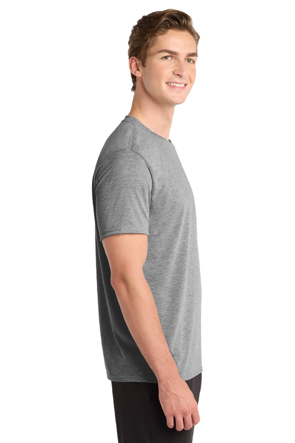 Gildan 42000 Mens Performance Jersey Moisture Wicking Short Sleeve Crewneck T-Shirt Sport Grey Model Side