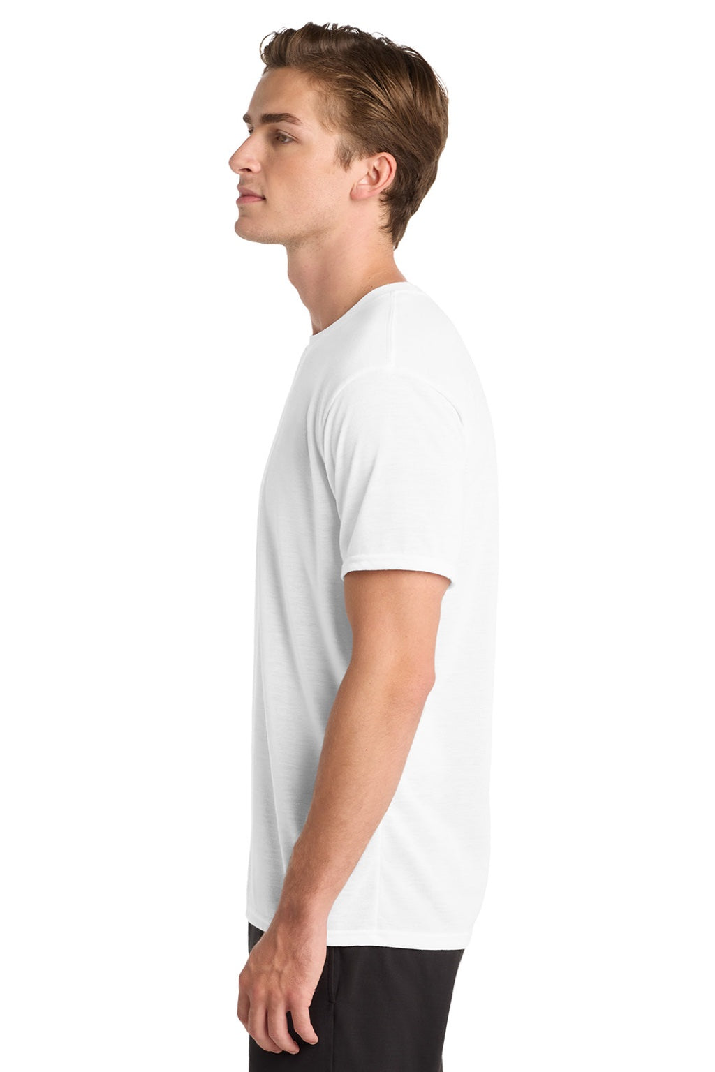 Gildan 42000 Mens Performance Jersey Moisture Wicking Short Sleeve Crewneck T-Shirt White Model Side