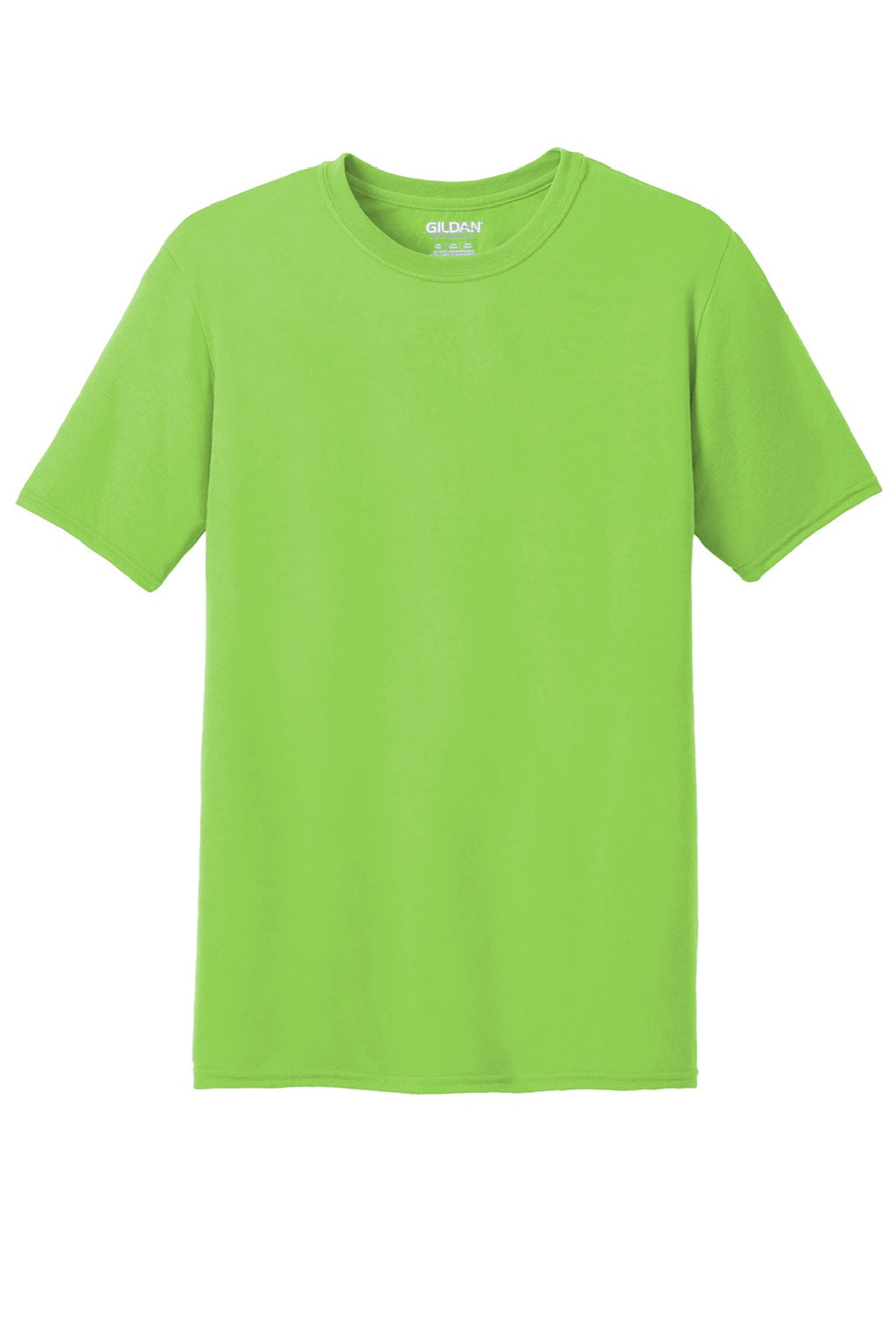 Gildan 42000 Mens Performance Jersey Moisture Wicking Short Sleeve Crewneck T-Shirt Lime Green Flat Front