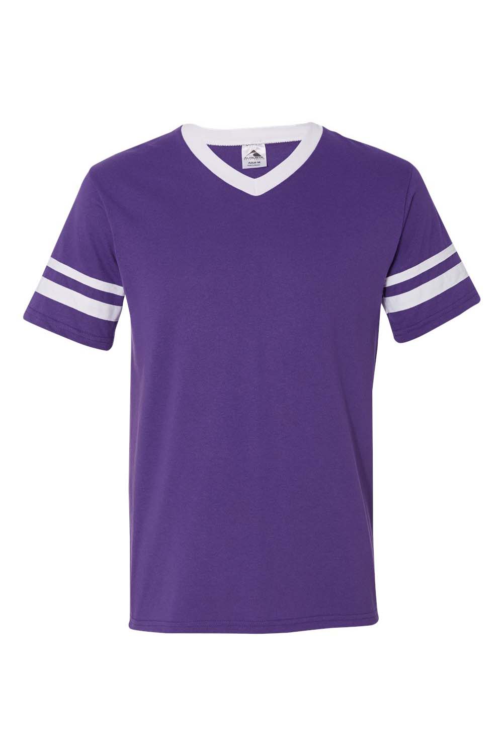 Augusta Sportswear 360 Mens Short Sleeve V-Neck T-Shirt Purple/White Model Flat Front