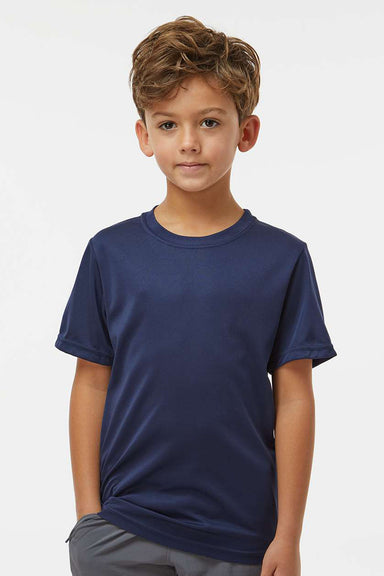 Augusta Sportswear 791 Youth Nexgen Moisture Wicking Short Sleeve Crewneck T-Shirt Navy Blue Model Front