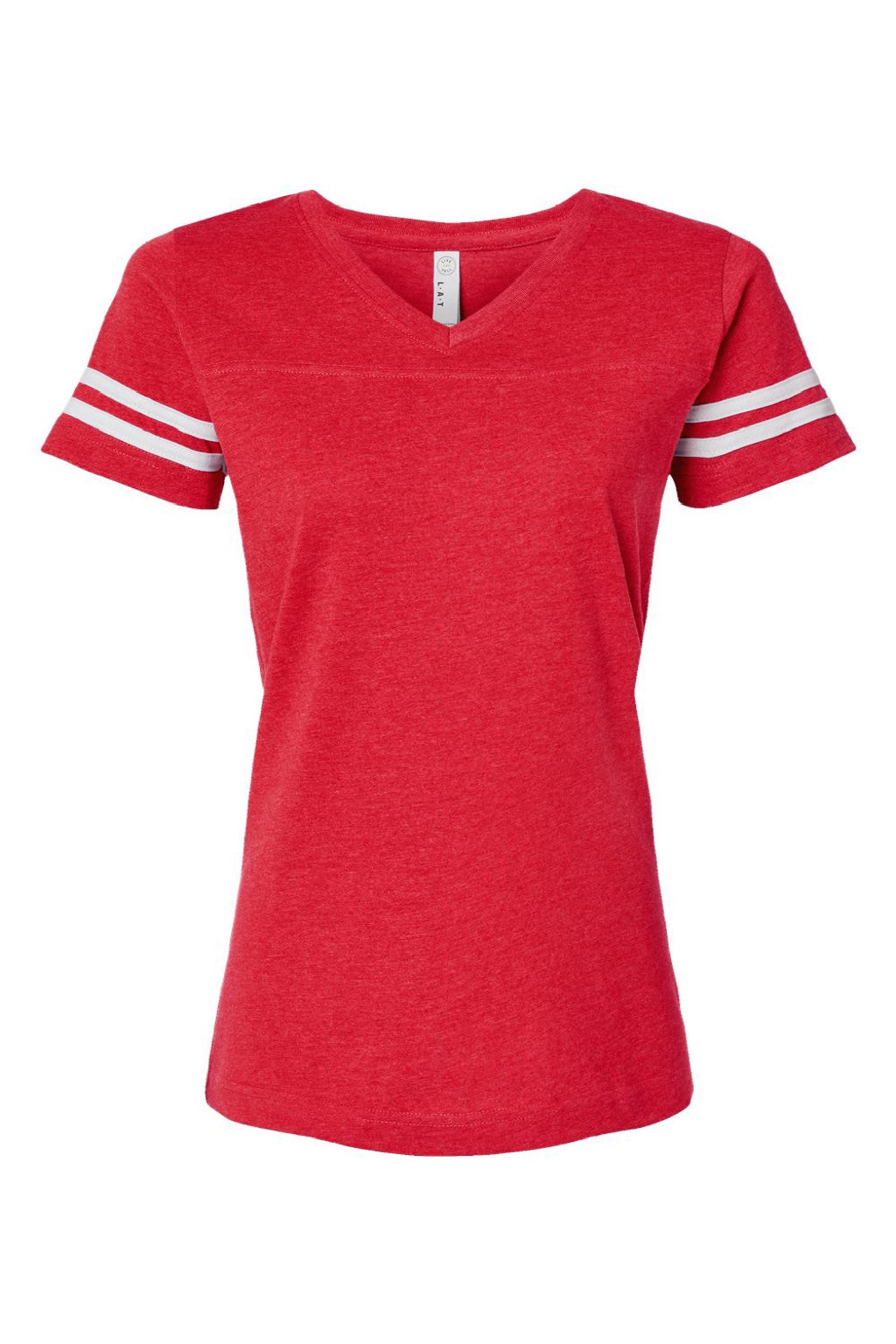 LAT 3537 Womens Fine Jersey Short Sleeve V-Neck T-Shirt Vintage Red/White Flat Front
