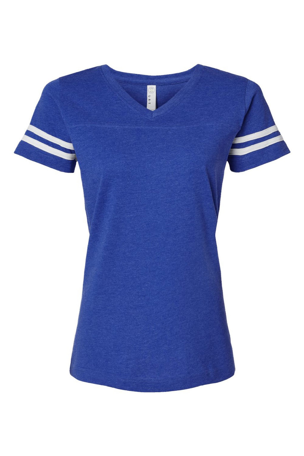 LAT 3537 Womens Fine Jersey Short Sleeve V-Neck T-Shirt Vintage Royal Blue/White Flat Front