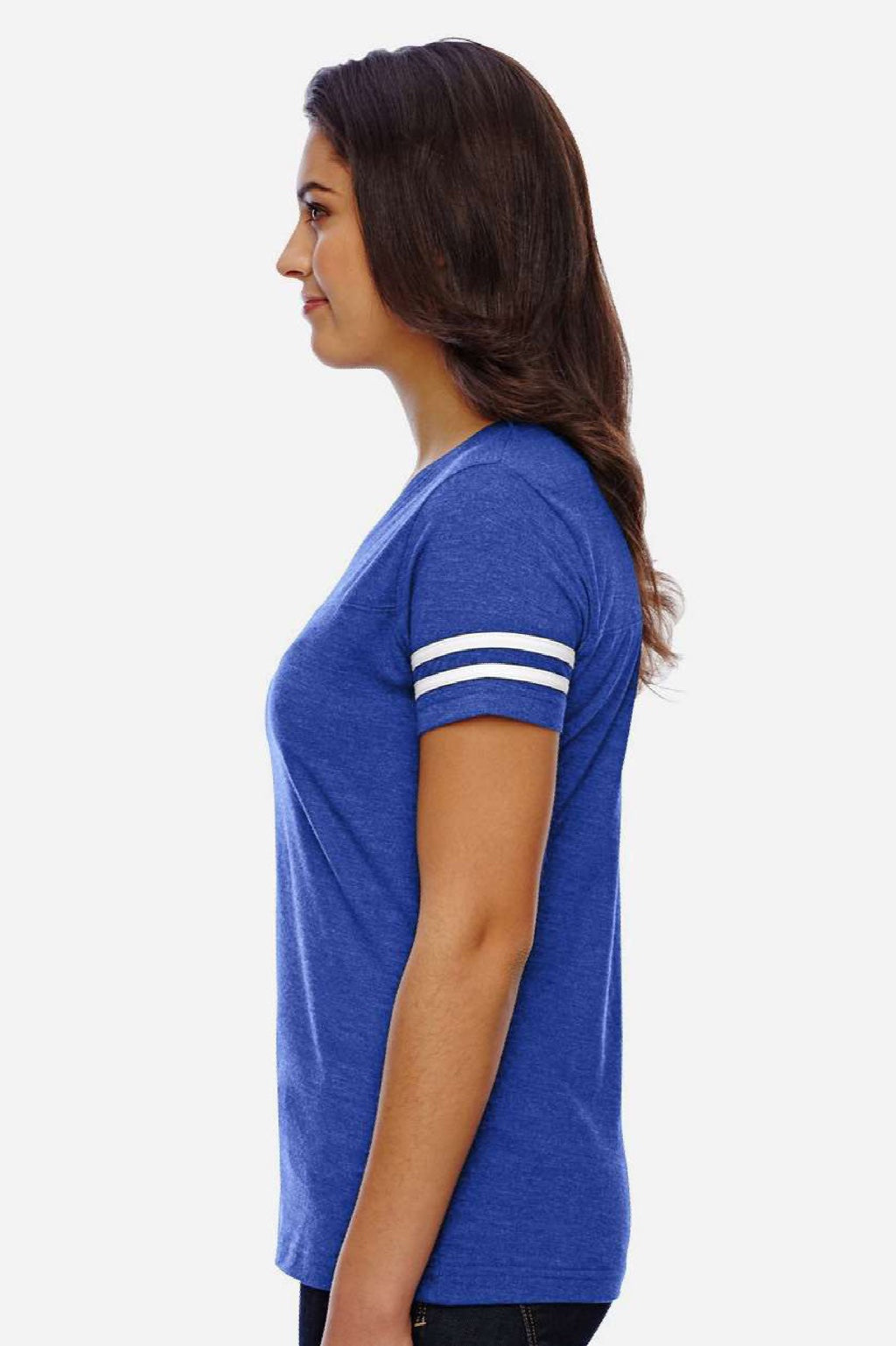 LAT 3537 Womens Fine Jersey Short Sleeve V-Neck T-Shirt Vintage Royal Blue/White Model Side