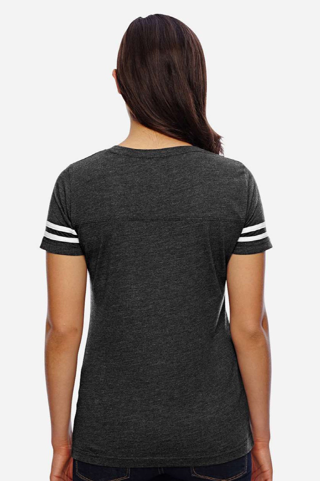 LAT 3537 Womens Fine Jersey Short Sleeve V-Neck T-Shirt Vintage Smoke Grey/White Model Back