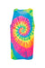 Dyenomite 420MS Mens Spiral Tie Dyed Tank Top Fluorescent Rainbow Spiral Flat Back