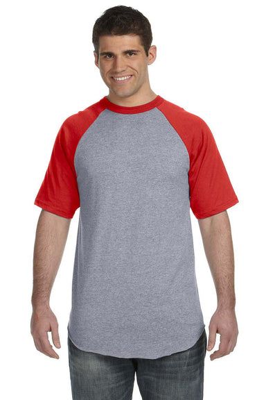 Augusta Sportswear 423 Mens Short Sleeve Crewneck T-Shirt Heather Grey/Red Model Front