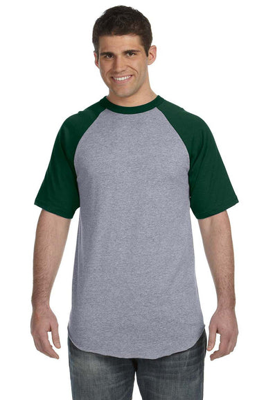 Augusta Sportswear 423 Mens Short Sleeve Crewneck T-Shirt Heather Grey/Dark Green Model Front
