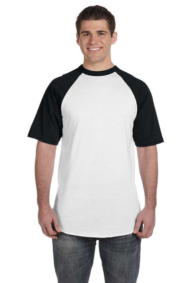 Augusta Sportswear 423 Mens Short Sleeve Crewneck T-Shirt White/Black Model Front