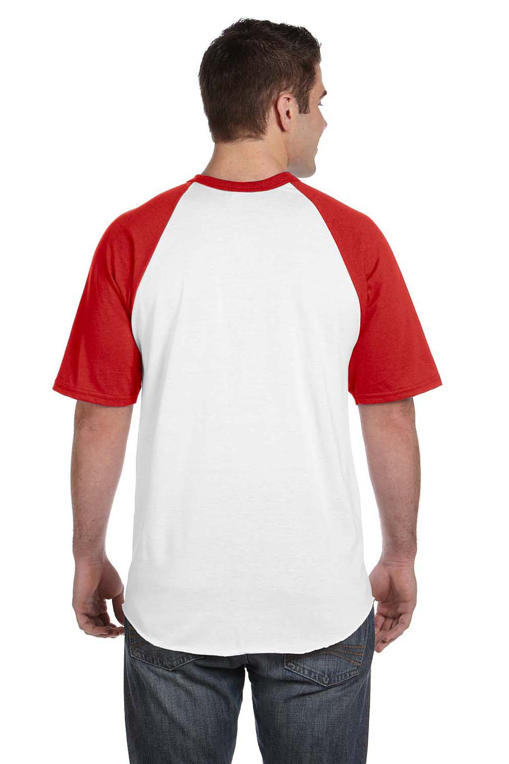 Augusta Sportswear 423 Mens Short Sleeve Crewneck T-Shirt White/Red Model Back