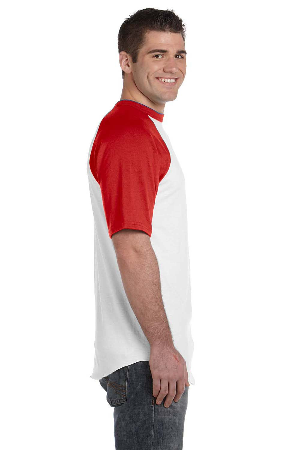 Augusta Sportswear 423 Mens Short Sleeve Crewneck T-Shirt White/Red Model Side
