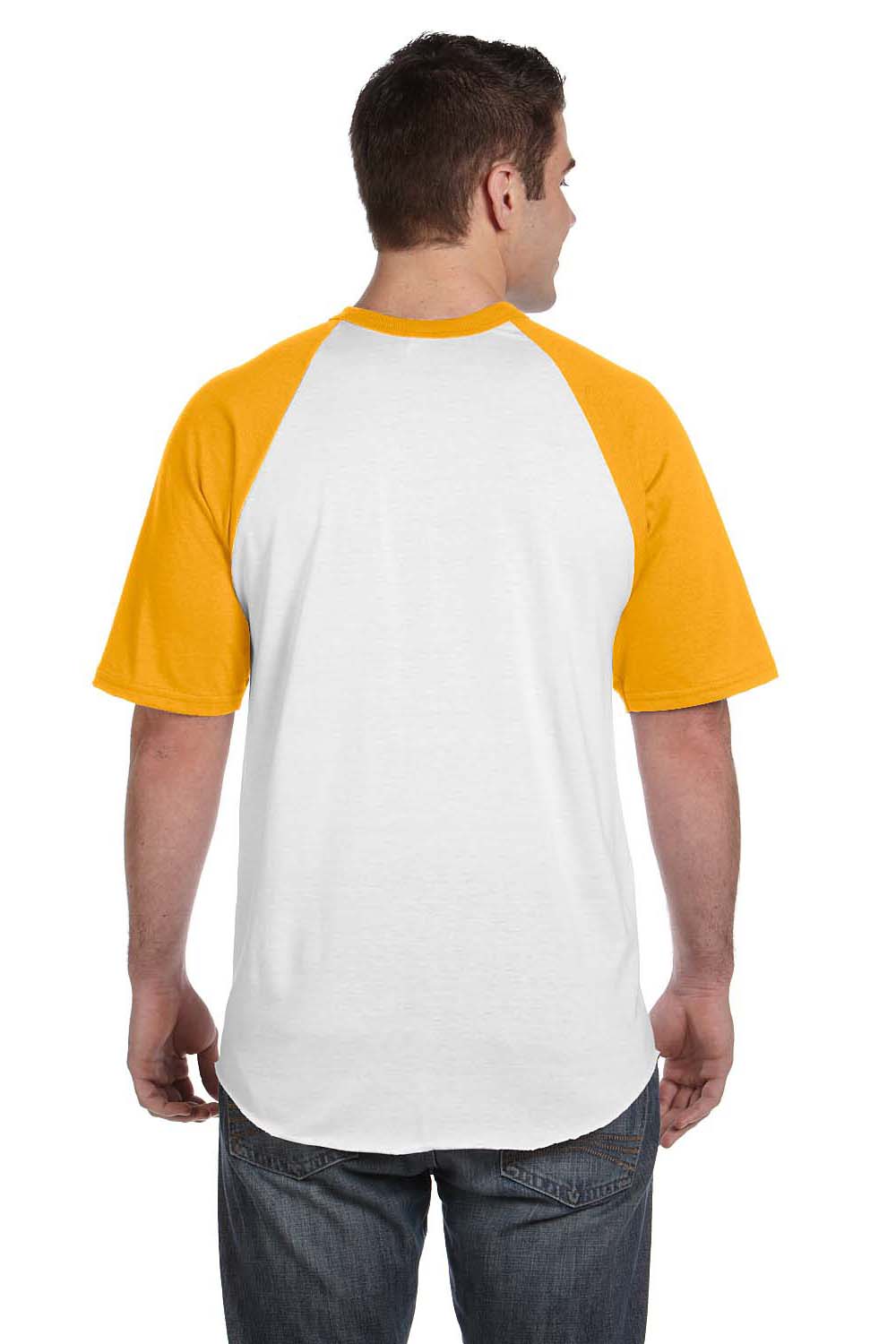 Augusta Sportswear 423 Mens Short Sleeve Crewneck T-Shirt White/Gold Model Back