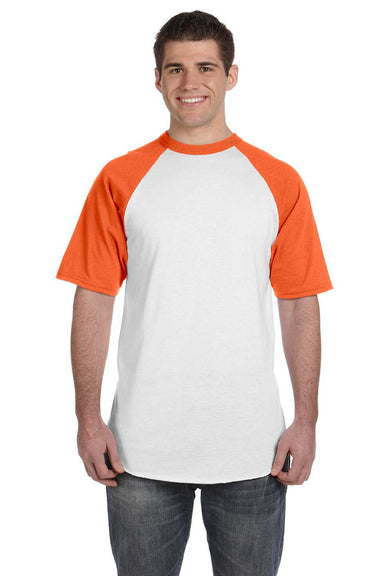 Augusta Sportswear 423 Mens Short Sleeve Crewneck T-Shirt White/Orange Model Front
