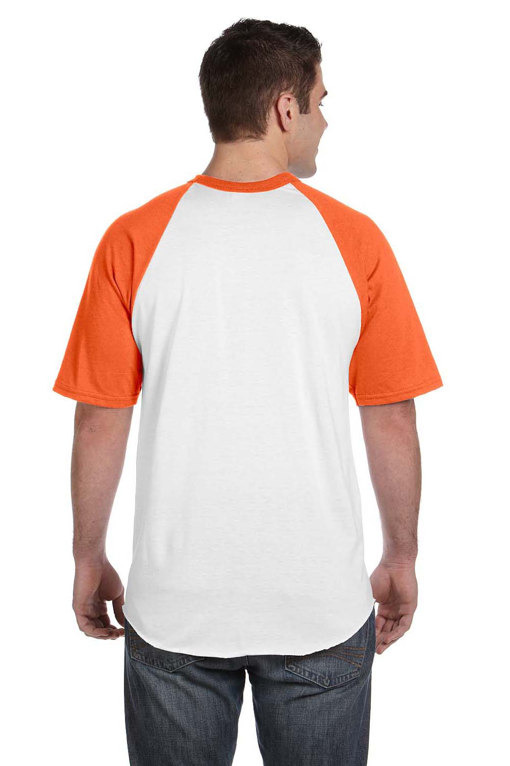 Augusta Sportswear 423 Mens Short Sleeve Crewneck T-Shirt White/Orange Model Back