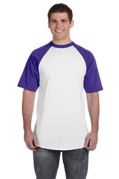Augusta Sportswear 423 Mens Short Sleeve Crewneck T-Shirt White/Purple Model Front